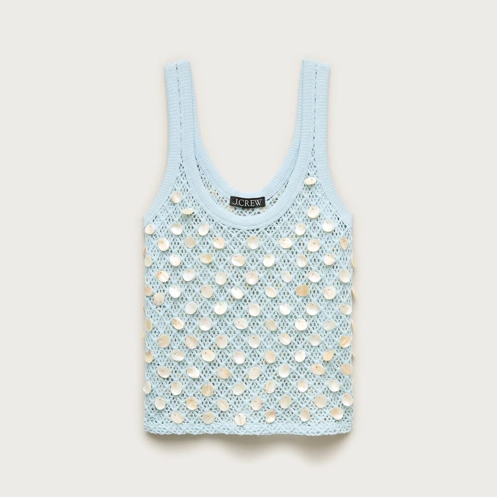 NWT J.Crew Crochet Shell-Embroidered Beach Tank Top in Blue Size M